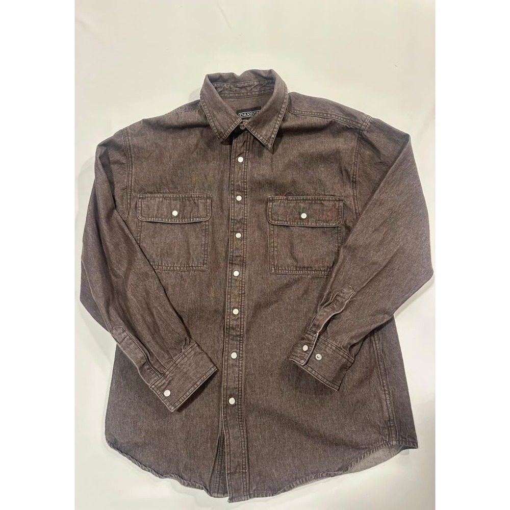 Dakota Snap-Front Shirt — Brown Chambray, Size M